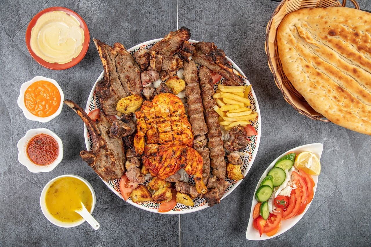 Mix grill twister platter with rice and fries